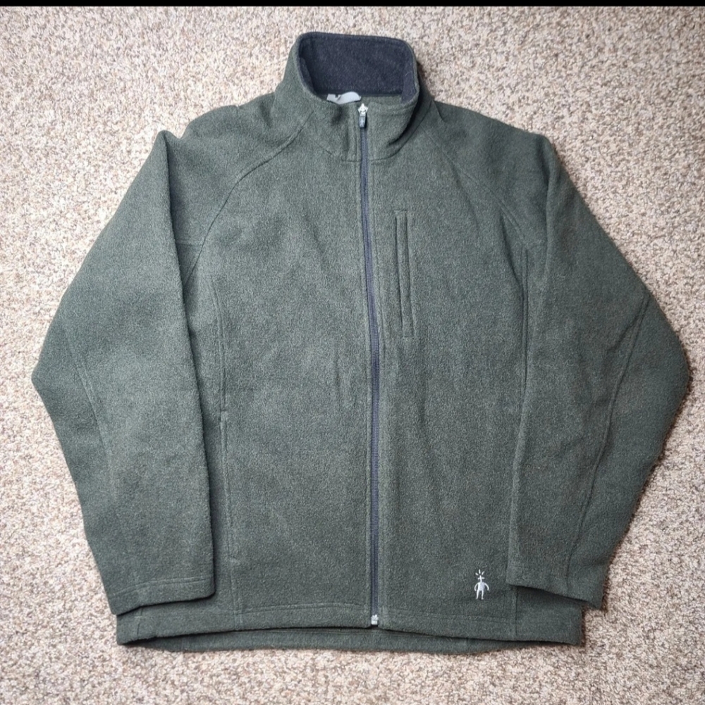 SmartWool Mens Wool Blend Sweater Jacket Size Large Full Zip Green Warm